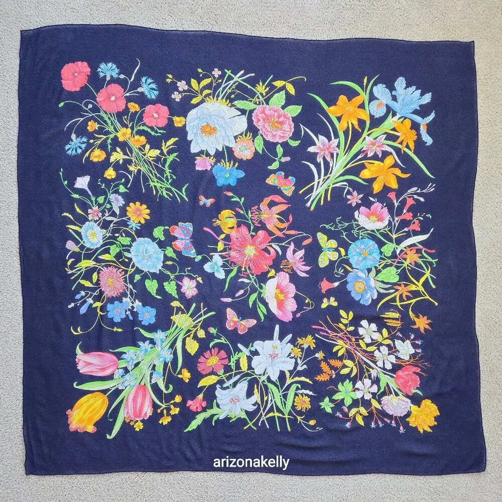 Large Silk Crepe Floral Scarf in Flawless Condition